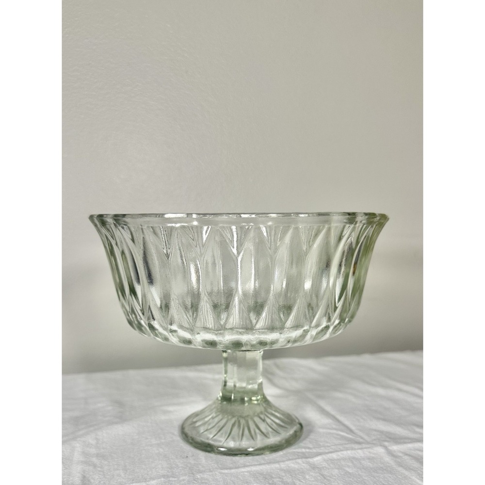 Vintage Hoosier Clear Glass Ribbed Compote Glass Marked HG 4052 MCM Candy Dish - Picture 2 of 6